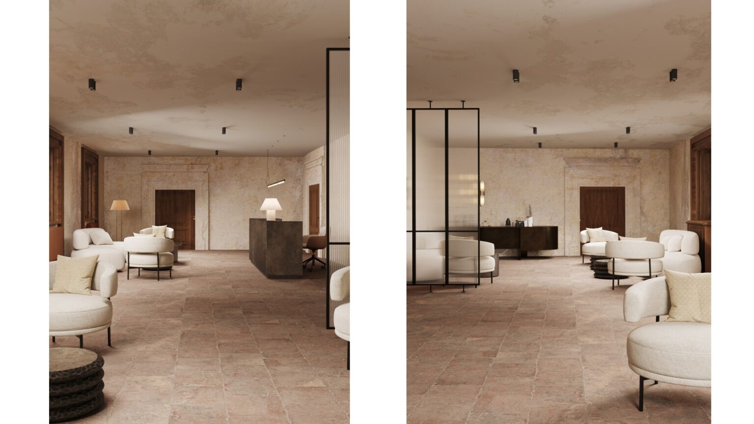 Wizualizacja przedstawia foyer domu kultury, w zamku w Świrzu. Studentka stworzyła koncepcję rewitalizacji zamku, w którym zaproponowała połączenie funkcji muzealnych, edukacyjnych, rekreacyjnych, konferencyjnych oraz gastronomicznych.