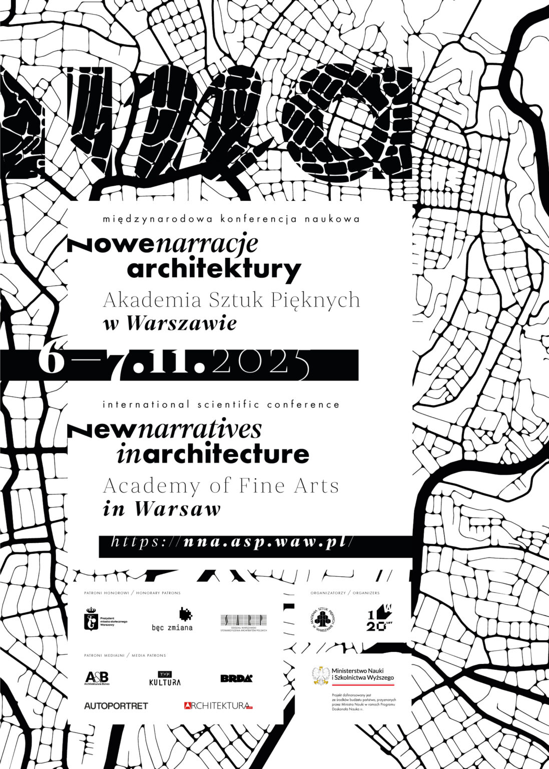 Plakat informujący o konferencji „Nowe Narracje Architektury”