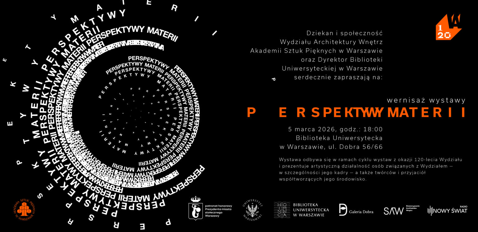 Plakat wystawa „Perspektywy materii”.