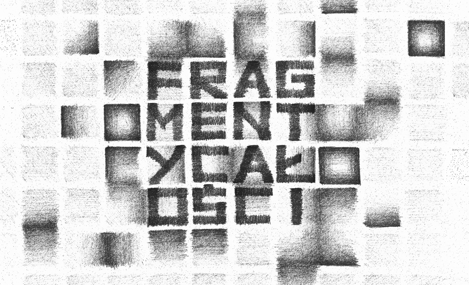 Prosty, czarno-biały plakat warsztatów „Fragmenty Całości”